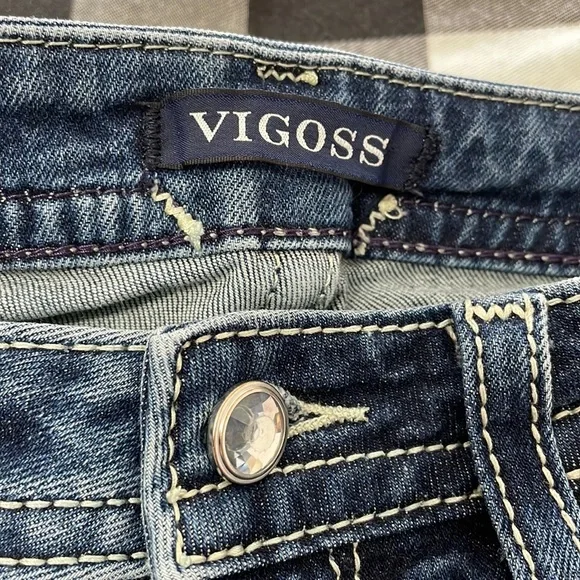 Vigoss Heritage Fit Long Bermuda Jean Shorts Size 10 x 11 Thick Stitch Metallic